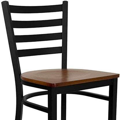 Flash Furniture HERCULES Series Black Ladder Back Metal Restaurant Barstool - Cherry Wood Seat - color: Cherry Wood Seat/Black Metal Frame, size: Set of 1