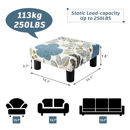 Joveco Small Foot Rest Stool Ottoman, Square Upholstered Fabric Footstool for Couch, Under Desk, Office, Living Room, Blue Floral - color: Blue Floral