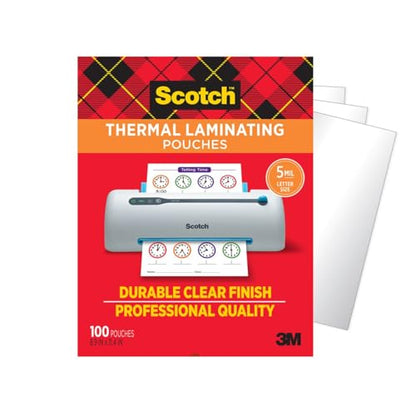 Scotch Thermal Laminating Pouches, 100 Count, Clear, 5 mil., Laminate Business Cards, Banners and Essays, Ideal Office or School Supplies, Fits Letter Sized (8.9 in. × 11.4 in.) Paper - size: 100-Pack
