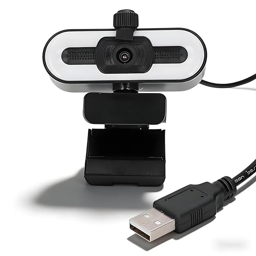 1080P HD Webcam with Microphone, Computer Web Camera Wide Angle with Adjustable Ring Light for Wins for OS X, USB Webcam for Video Streaming Conference