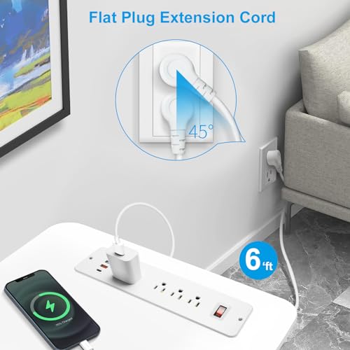 8 Outlets Dual Side USB C Recessed Power Strip Flush Mount Charging Station Built in Desk Multiple Power Socket for Furniture Cabinet Table Conference (White) - color: White