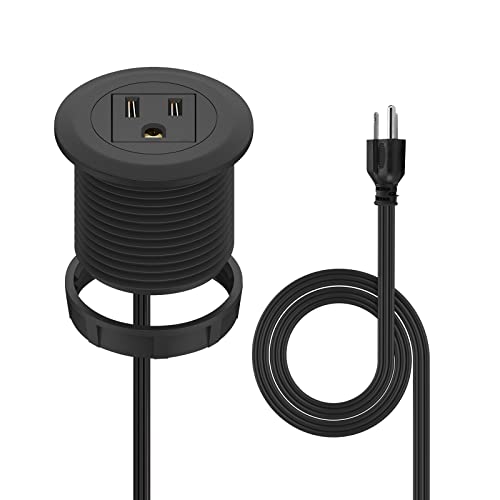 2 inch Desk Power Grommet Flush-Mount Outlet Build-in 1 US Standard Outlet, Mini Desktop Power Hub Grommet Socket for Desk Nightstand Cabinet Counter, 3.28 FT Heavy Duty Power Cord - color: Black-3.28ft