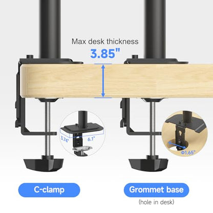 Suptek Dual LED LCD Monitor Stand up Desk Mount for 2 / Two Screens up to 32 inch Extra Tall 31.5" Pole Heavy Duty Fully Adjustable Stand Vertical Array (MD6802) - size: Dual Monitor Mount, style: Desk clamp