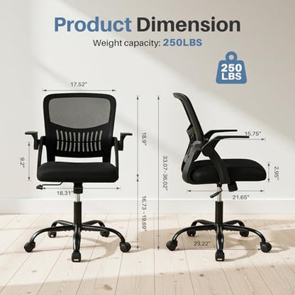 DUMOS Office Chair, Ergonomic Home Desk Chair, Ergonomic Lumbar Support - color: Black Flip Arm