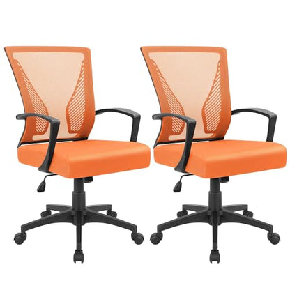 Furmax Office Chair Ergonomic Computer Desk Mesh Chair Mid Back Swivel Lumbar Support with Armrest (2, Orange) - color: Orange