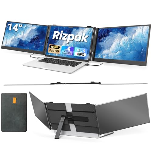 14" Triple Laptop Screen Extender, 2.2lb Ultra-Thin Portable Monitor - color: Gray