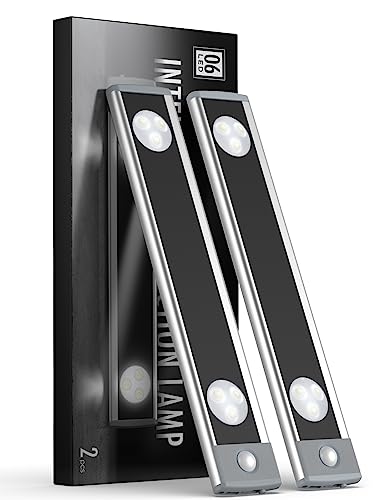 YIGER Under Cabinet Lights, Wireless Motion Sensor Light Indoor,10in LED White Lighting Rechargeable Battery Operated,4 Modes Night Light, Stick-On Magnetic Closet Lights for Kitchen, Hallway(2 Pack) - color: Silver, size: 10in-white light