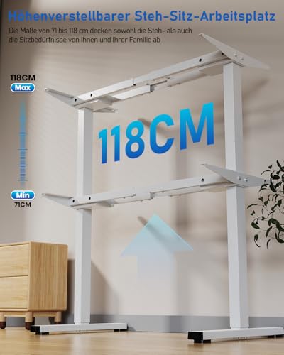 264 lbs Capacity Dual Motor Electric Standing Desk Frame, Height Adjustable Sit Stand up Desk Legs for 39.4” to 74.8” Desktop, Anti-Collision Function, Cable Tray, 2 Hooks, White Frame Only - color: White