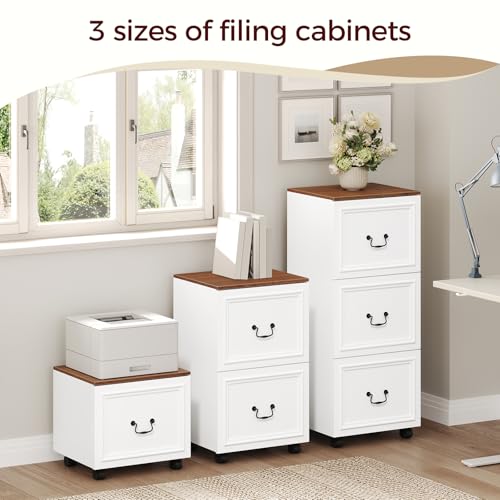 MAHANCRIS 3 Drawer File Cabinet, Rolling File Cabinet for Home Office, Wooden Under Desk Storage, Printer Stand with Drawers, for A4/Letter-Size Files, White and Walnut FCBA3901 - size: 3 Drawer