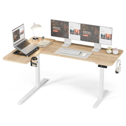Acrolix L Shaped Electric Standing Desk, 59x40 Inch Reversible, Oak - color: Oak, size: 59