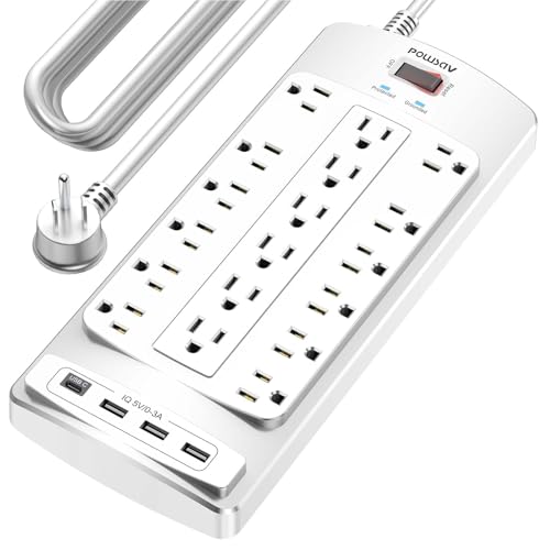 18 Outlets Surge Protector Power Strip - 20 Feet Flat Plug Heavy Duty Extension Cord with 18 Widely Outlets and 4 USB Ports, 2100 Joules, White, ETL Listed - color: White, size: 20 Ft