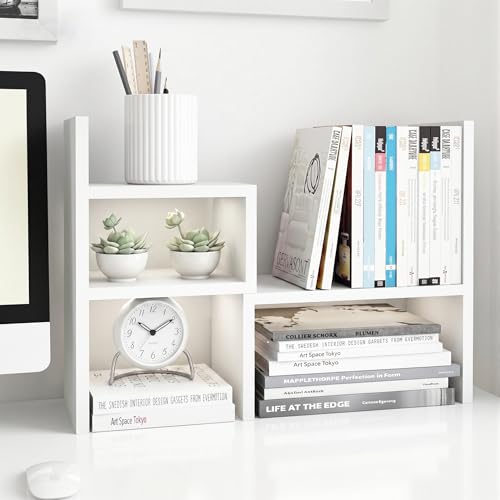Jerry & Maggie - Desktop Organizer Office Storage Rack Adjustable Wood Display Shelf | Birthday Gifts - Toy - Home Decor | - Free Style Rotation Display - True Natural Stand Shelf (White) - color: White