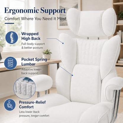 Big and Tall Office Chair, Ergonomic Executive Desk Chair with Footrest and Lumbar Support, Heavy Duty PU Leather Reclining Computer Chair with Extra Wide Seat for Home Office, Beige - color: Beige