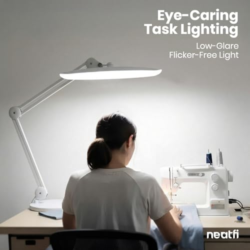 Neatfi LED Desk Lamp with Base, 2200 Lumens, 24W, 20-Inch Wide Head (White) - color: White, size: Non-CCT with Base