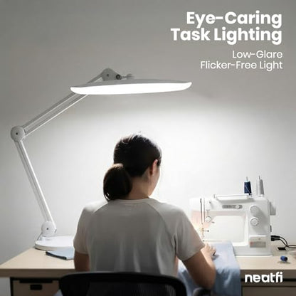 Neatfi LED Desk Lamp with Base, 2200 Lumens, 24W, 20-Inch Wide Head (White) - color: White, size: Non-CCT with Base