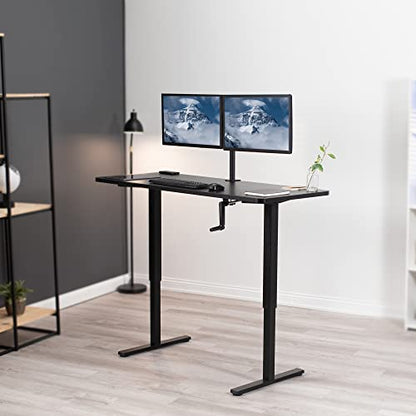 VIVO Manual Height Adjustable 60 x 24 inch Stand Up Desk, Black Solid One-Piece Table Top, Black Frame, Standing Workstation with Foldable Handle, DESK-KIT-MB6B | Manual, Holds 110 lbs, Sit Stand, Height Adjustable, Solid One-Piece Table Top, Home Office,