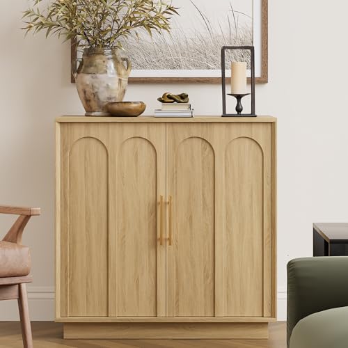 FORTUNETEC 31.5" Sideboard Buffet Cabinet with Storage,Oak | Modern Modular Media Console, Boho Credenza with Arched Doors, Accent Cabinet for Living Room Kitchen Dining Room Entryway - color: Oak, size: 1