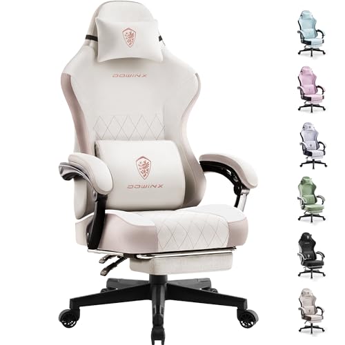 Dowinx Gaming Chair with Footrest, Ergonomic Desk Chair, Beige - color: Beige