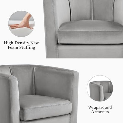 Yaheetech Barrel Accent Chairs Set of 2, Modern Armchairs, Gray | Soft Velvet Chair with High-Density Foam Seat, Upholstered Barrel Sofa Chair for Living Room Bedroom Waiting Room - color: Grey, size: Set of 2
