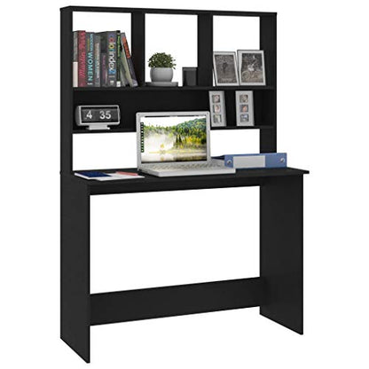 Desk with Shelves, Black Engineered Wood Small Space Desk, 43.3x17.7x61.8 Inches, Vertical Design with Split Levels for Folders, Documents, and PC Equipment - color: Black