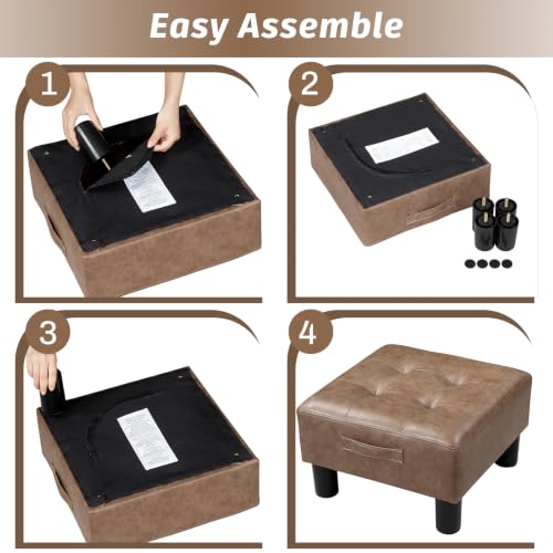 Joveco Small Ottoman Foot Stool,15" Square Upholstered Foot Rest with Legs - color: Light Brown