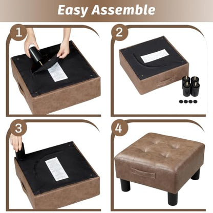 Joveco Small Ottoman Foot Stool,15" Square Upholstered Foot Rest with Legs - color: Light Brown