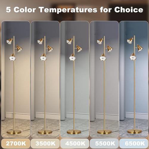 Floor Lamp with 3 Rotatable LED Lights，Magnetic Remote，and 5 Color Temperatures - color: Bronze