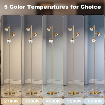 Floor Lamp with 3 Rotatable LED Lights，Magnetic Remote，and 5 Color Temperatures - color: Bronze