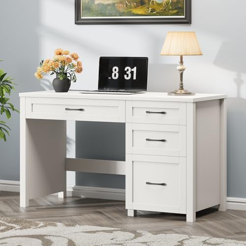 Vabches Farmhouse 47" Executive Desk with 4 Drawers, Cream White - color: Cream White, size: Style 2