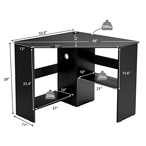 Tangkula Compact Corner Desk, Space Saving Study Table, Black - color: Black, size: 33.5"D x 33.5"W x 29"H