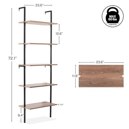 happimess Madera 5-Shelf Wall Mounted Bookcase 72.05", Brown/Black - color: Brown, size: 5-Tier 72.05"