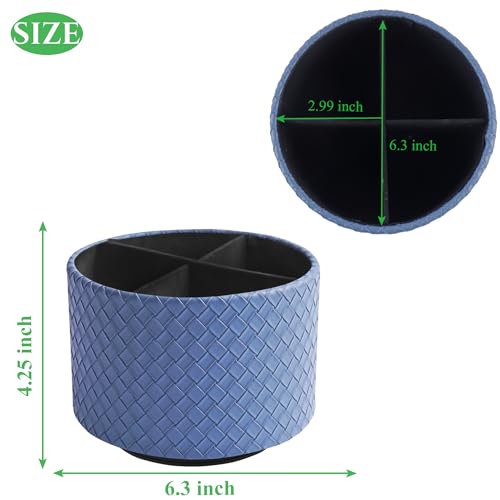 Round Leather Art Supply Organizer,Remote Control Holder,360 Degree Spinning,Multi-Functional Pencil Holder,4 Compartments Desktop Stationary Organizer(1-Weave Blue) - color: 1-Weave Blue