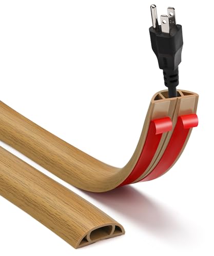 10FT Self Adhesive Cord Cover Floor, Hide Extension Cord Hider | Cable Hider Prevent Cable Trips, Floor Cable Covers for Cords, Protector Cable Cavity: W 0.47" x H 0.28", Yellow Oak Wood - color: Yellow Oak Wood, size: W 1.22" X L 10'
