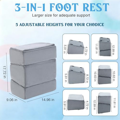 Novabright Foot Rest Under Desk, 3 Height Adjustable Ergonomic Foot Stool with Gel Textured Top and Cozy Pocket, Non-Slip Foam Footrest for Office Home Car(15" X 9" X 17.7",Parallel,Gray) - color: Gray, size: 15" X 9" X 17.7", style: Parallel