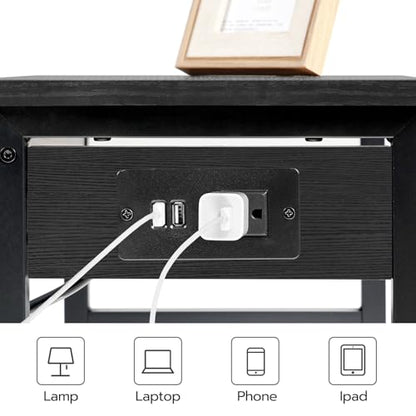 HOOBRO Printer Stand for Desk, Desktop Printer Stand with Charging Station, Small Printer Table with Storage Hook, Under Desk Printer Cart, File Rack for Home Office, Black BB01UPS01 - color: Black