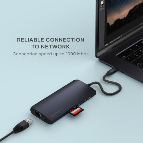 Satechi 8-in-1 USB-C Hub V3, 8K HDMI, 100W Charging, Ethernet, Midnight - color: Midnight, size: V3