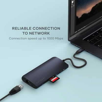 Satechi 8-in-1 USB-C Hub V3, 8K HDMI, 100W Charging, Ethernet, Midnight - color: Midnight, size: V3
