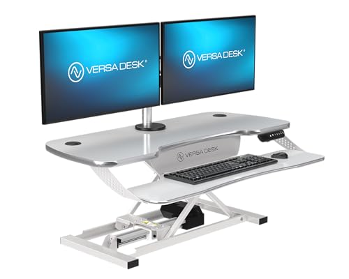 VERSADESK PowerPro Elite 40” x 24" – App Controlled Electric Standing Desk Converter w/USB Charging Port. Raises up to 20”. Fully Assembled – Includes LED Lights. Supports 80 lbs. – White - color: White, size: 40" Wide