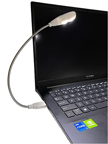 LED USB Reading Lamp Light with 2-Brightness Dimmable Setting, Flexible Gooseneck USB Light for Notebook Laptop Keyboard, Powerbank(On/Off Switch, 1 White+1 Mini USB Light) - color: White