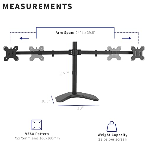 VIVO Premium Dual Ultra Wide LCD LED 27 to 38 inch Monitor Desk Stand, Heavy Duty, Free-Standing Telescoping Arms, Flush Wall Setup, Fits 2 Screens, Black, STAND-TS38B - color: Black