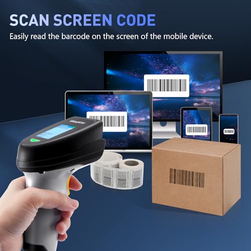 Barcode Scanner Wireless, ONEWSCAN 1D CCD Barcode Reader with Smart Base Stand 2.4G Wireless & USB Wired Connection Plug and Play Handheld Bar Code Scanners with Screen - color: 2206ph