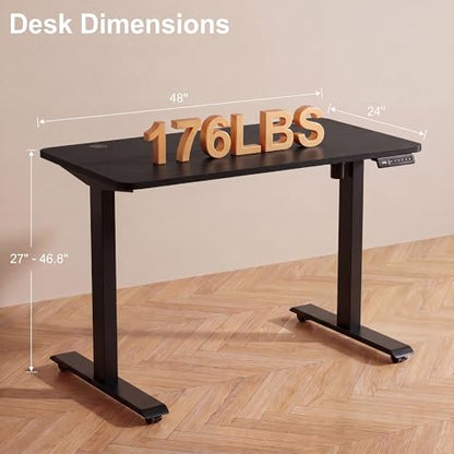 48''×24'' Electric Standing Desk with Power Outlets & Wheels, Black - color: Black, size: 48×24''