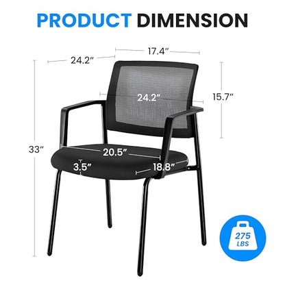 Simple Deluxe 2-Pack Armless Guest Chairs, Ergonomic Mesh Back & Padded Fabric Seat, Stackable Non-Wheeled Design for Office Waiting Rooms, Lobbies, Conferences & Home Desks - color: Black, size: 2 Pack Mesh Back