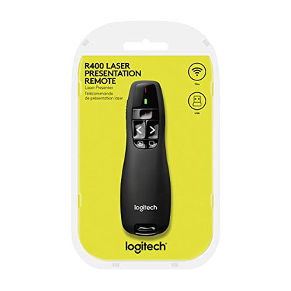 Logitech Wireless Presenter R400, USB-A PowerPoint Clicker with Laser Pointer, Wireless Presentation Clicker Remote - color: Red Laser, style: 5 buttons