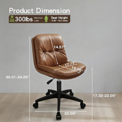 Office Chair, Ergonomic Desk Chair with Padded Cushion & Backrest, Adjustable Height & 360° Swivel, Armless Task Chair for Home Office, Computer Desk & Vanity Brown - color: Brown