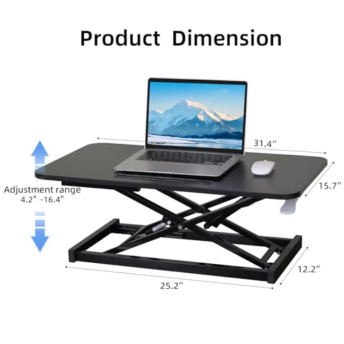 32" Standing Desk Converter, Height Adjustable Sit to Stand Up Desk Workstation, Dual Monitor Desk Riser with Keyboard Tray Riser Laptop for Home Office (Black 1)