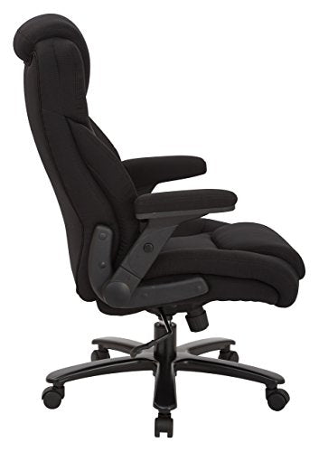 Office Star Big and Tall Deluxe High Back Adjustable Executive Office Chair with Padded Flip Arms, Black Fabric - color: Black Fabric