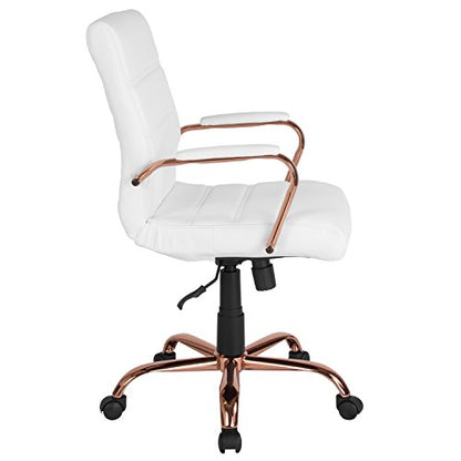 Flash Furniture Mid-Back LeatherSoft Executive Chair, White/Rose Gold - color: White Leathersoft/Rose Gold Frame