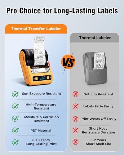 DT5150P 300DPI Industrial Thermal Transfer Label Printer, Rechargeable Colorfast Label Maker, Fade/Sun/High-Low Temp Resistant, for Outdoor & Job Sites, Mobile APP & PC Editor Compatible