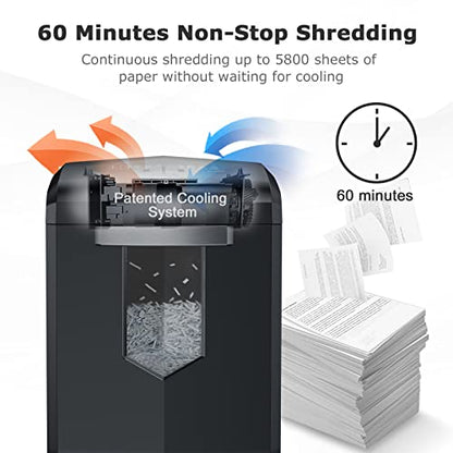 Bonsaii 18-Sheet Cross-Cut 60-Min Run Heavy Duty Paper Shredder | Anti-Jam, P-4 Security Level, 62dB Ultra-quiet, 6-Gal Bin with Casters, Shreds Credit Cards & Staples C149-C - size: 1 8 Sheet Cross Cut